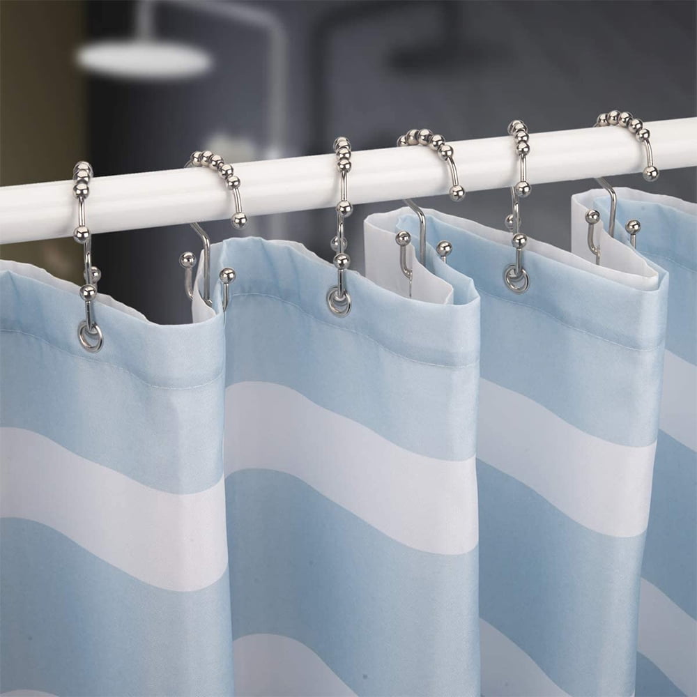 Shower Curtain Hooks Rust Resistant Shower Curtain Rings Metal Double Glide  Rollers Shower Hooks for Bathroom Shower Curtain Rods Curtains, Set of 12,  Nickel 