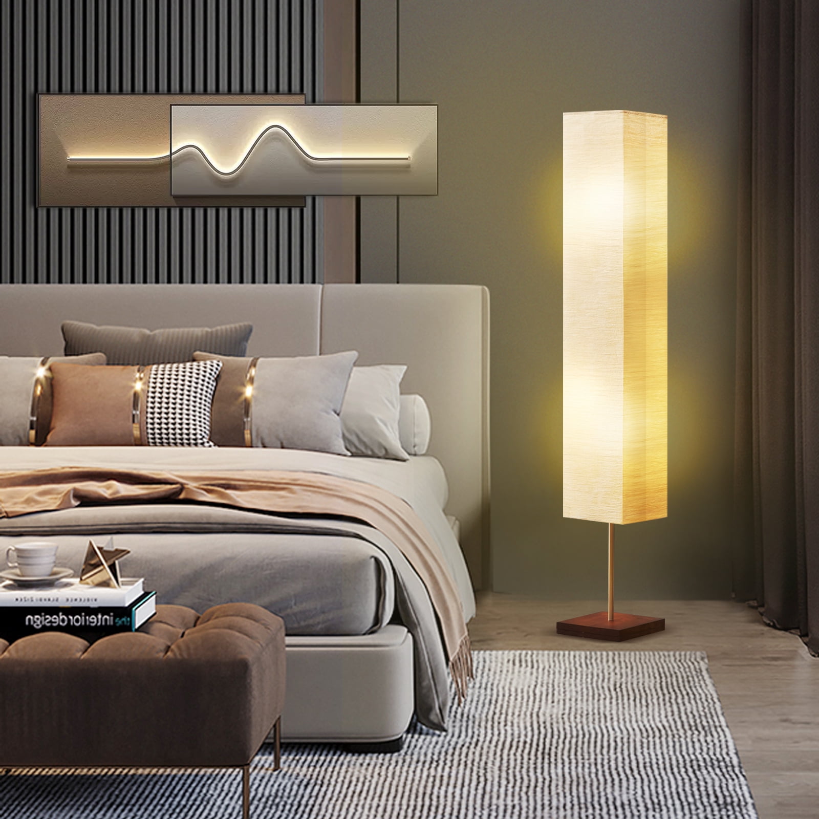 NATYSWAN Beige Floor Lamp, Led Floor Lamp Column Floor Lamp Standing Lamp Corner Floor Lamp Modern Floor Lamp for Bedroom, Office Living Room (Bulbs Included)