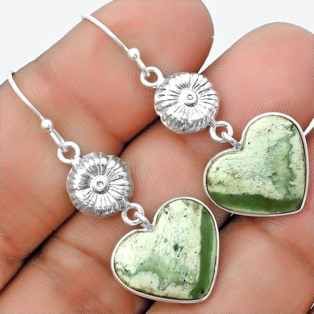Desiregem Heart Natural Chrome Chalcedony 925 Sterling Silver Adult Women Earrings Jewelry SDE56013