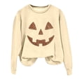 thumbnail image 4 of Trendfront Womens Halloween Pumpkin Face Sweatshirts Crewneck Long Sleeve Rhinestone Graphic Jack O Lantern Design Casual Fall Pullover Tops, 4 of 5