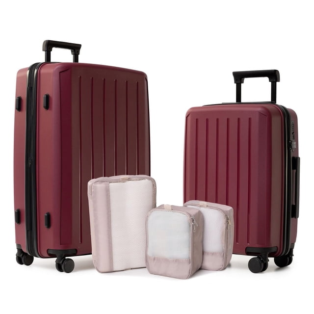 Ensemble de Bagages Rigides 5 Pièces : Valise Spinner 28", Bagage à main 20" et 3 Cubes de Rangement