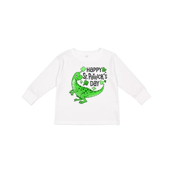 Inktastic Happy St. Patrick's Day- Green Dinosaur Boys or Girls Long Sleeve Toddler T-Shirt