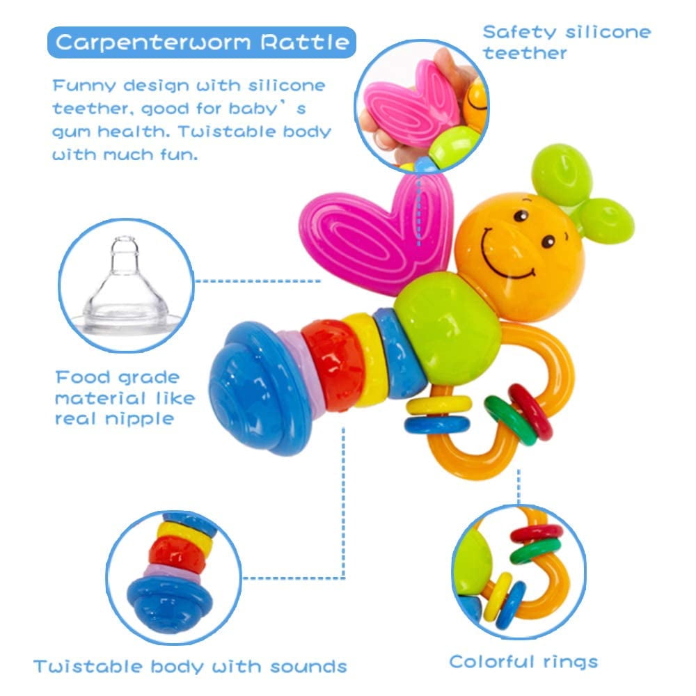 GOODWAY Baby Toys 0-6 Months, Infant 3-6 month toys,10 Pcs Grab Shaker Rattle, Sensory Fine Motor Skill Development Gift Set for 2 3 4 5 9 Month Boy Girl
