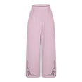 thumbnail image 4 of Lovskoo Womens Wide Leg Cropped Pants Cotton Linen Elastic High Waisted Palazzo Pants with Pockets Pink, 4 of 7