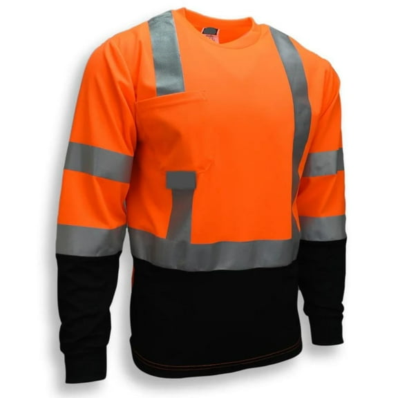 Homiegear High Visibility T Shirt for Men Women | Reflective Long Sleeve T Shirts | Safety Work T Shirts with Black Bottom (US, Alpha, Medium, Regular, Regular, Orange)