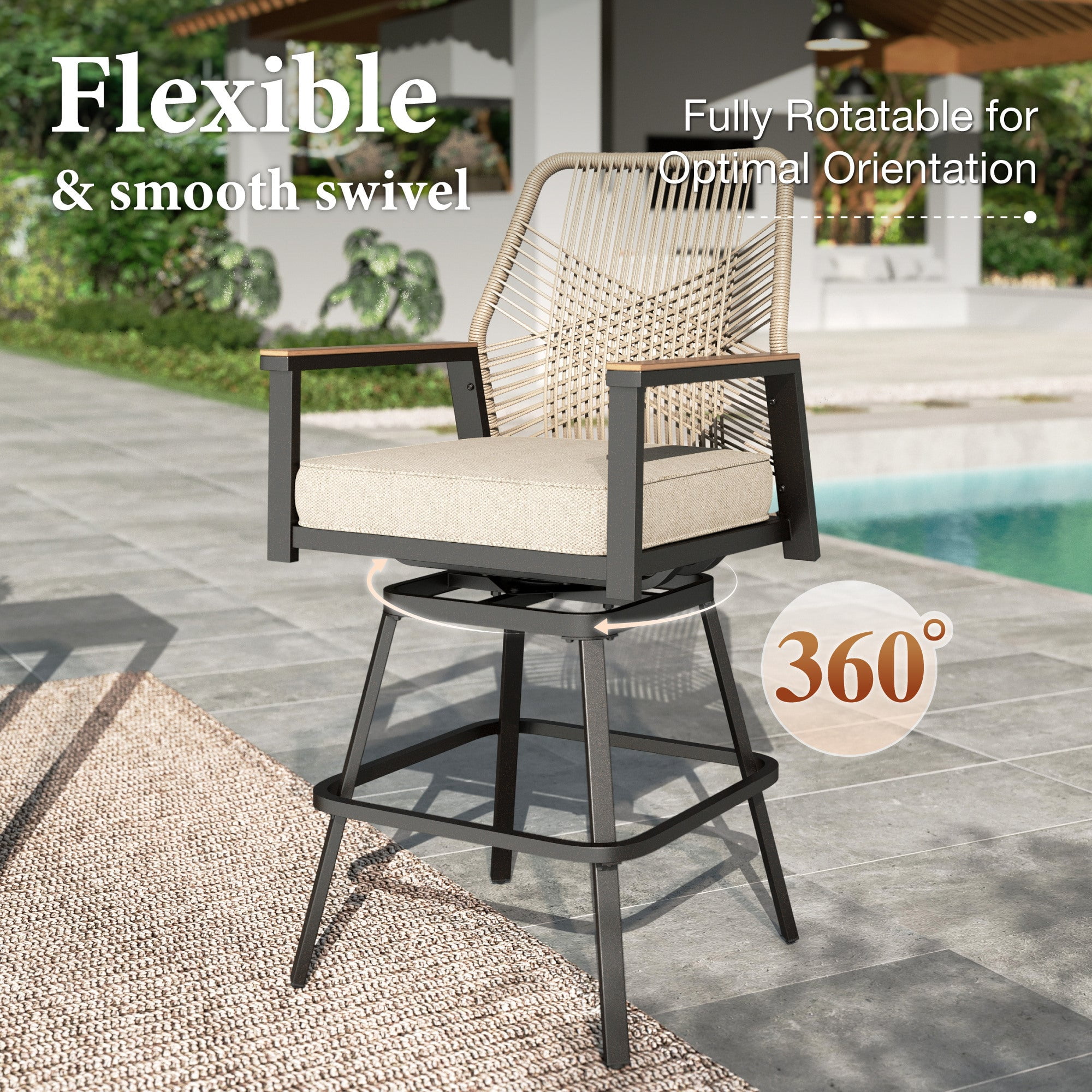 MF Studio 7-Piece Outdoor Patio Bar Set, All-Weather Rattan Bistro Set Dining Set with Fixed & 2 Swivel Patio Bar Stools, 67” Rectangle Bar Table