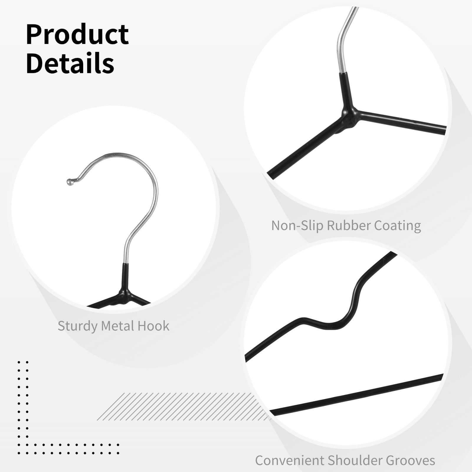 30 Pcs Clothes Hangers Rubber Coated - Heavy Duty Non-Slip Metal Hangers | Suit Hangers with Round Notches, Black Coat Hangers for Strap Dresses Jackets Shirts Pants