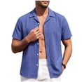 thumbnail image 2 of TKKCS Mens Linen Short Sleeve Button Down Shirt- Casual Turndown Collar Summer Beach Breathable Vacation Shirts Blue Size 2XL, 2 of 9