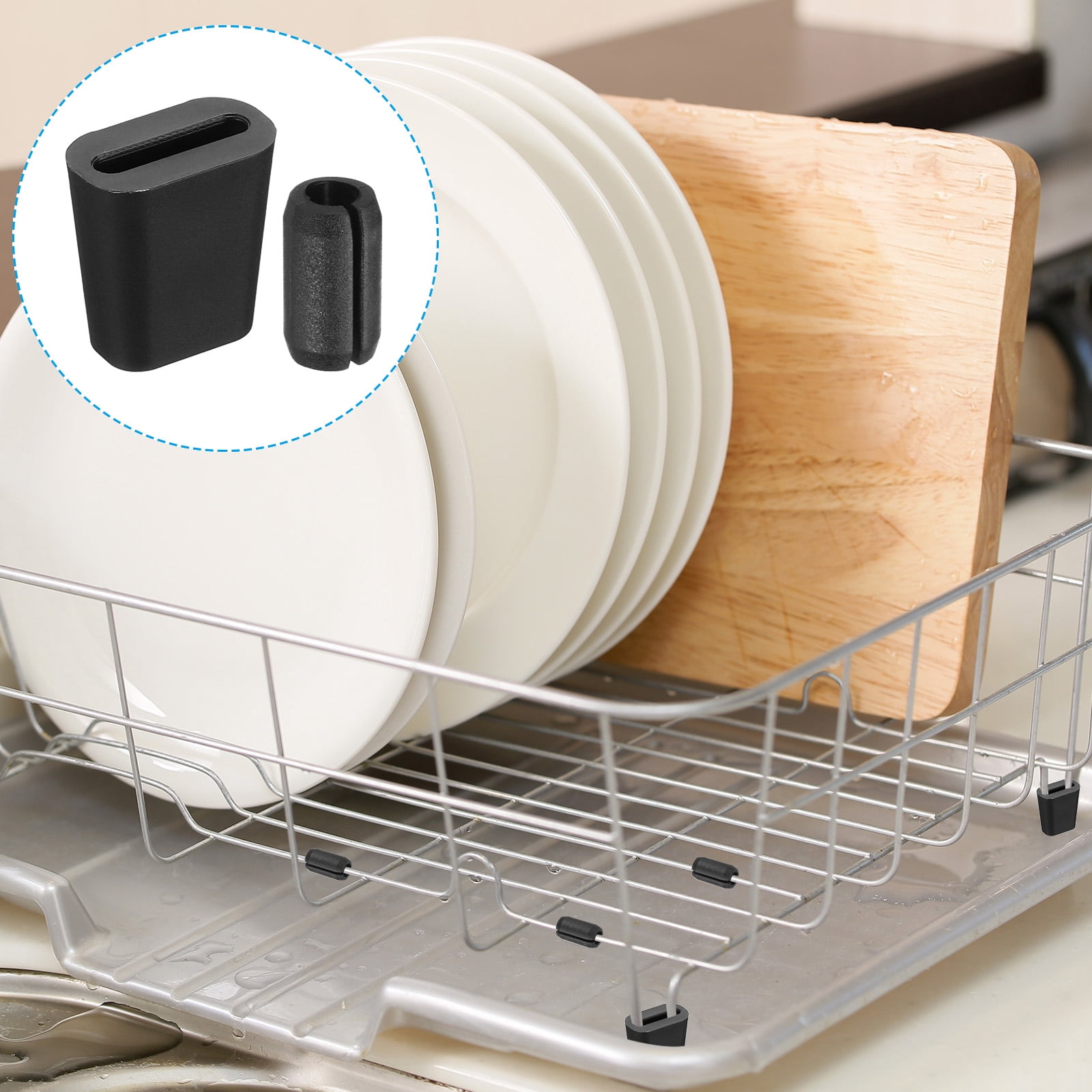 Unique Bargains Kitchen Sink Rack Feet Rubber Protector with Bumpers Black