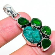Emerald(Simulated), Diopside Gemstone Handmade Gift Jewelry Pendant 2.05"