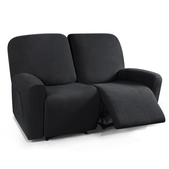 TAOCOCO Recliner Slipcover for Loveseat, 6 Pieces Stretch Solid Reclining Couch Covers for 2-Seaters Sofa Black