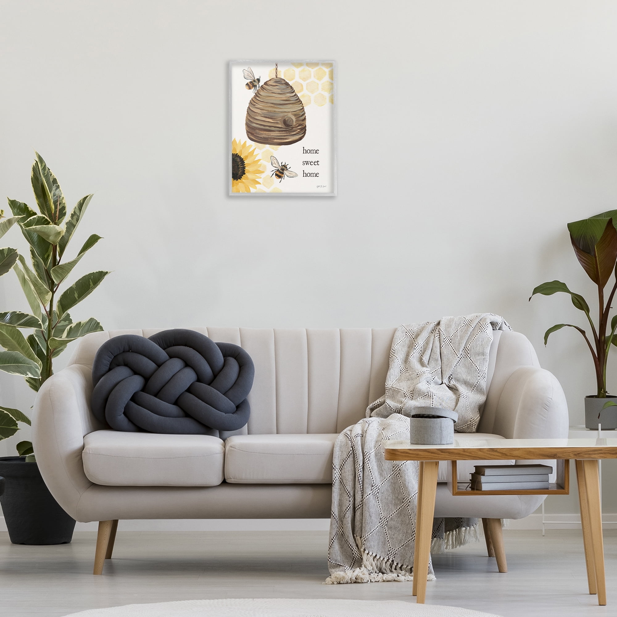 Stupell Industries Sweet Home on Honeycomb Botanical & Floral Painting Gray Framed Art Print Wall Art, 16 x 20