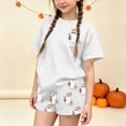 thumbnail image 4 of HAOTAGS Girls Halloween Outfit Sets,Print Short Sleeve Crewneck T-Shirt & Elastic Waist Shorts Set White Size 3T, 4 of 9