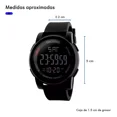 thumbnail image 3 of Reloj de pulsera Skmei 1257 de cuerpo color negro, digital, para hombre, fondo negro, con correa de poliuretano color negro, dial gris, minutero/segundero gris, bisel color negro, luz verde y celeste, 3 of 8