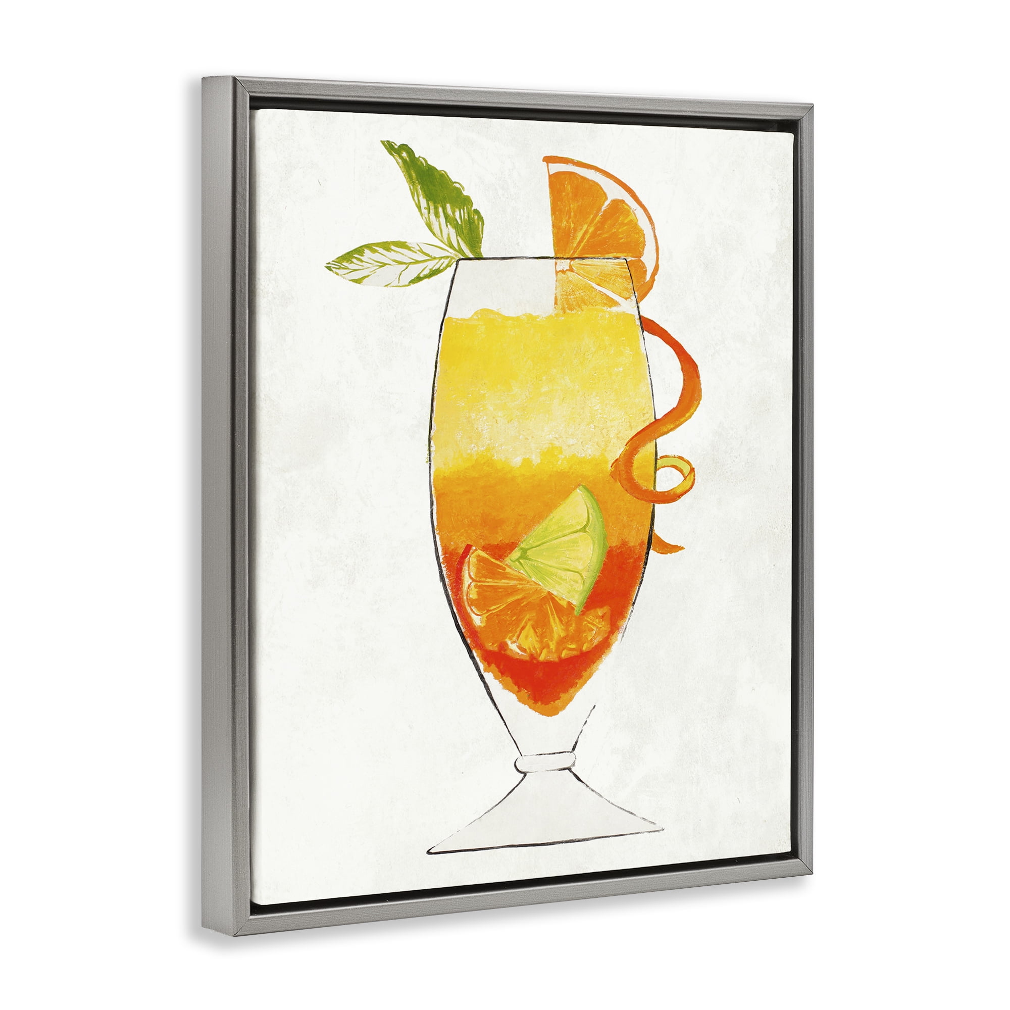 Stupell Industries Summer Cocktail Orange Fruit Gray Framed Floater Canvas Wall Art, design by Lorenzo Collective