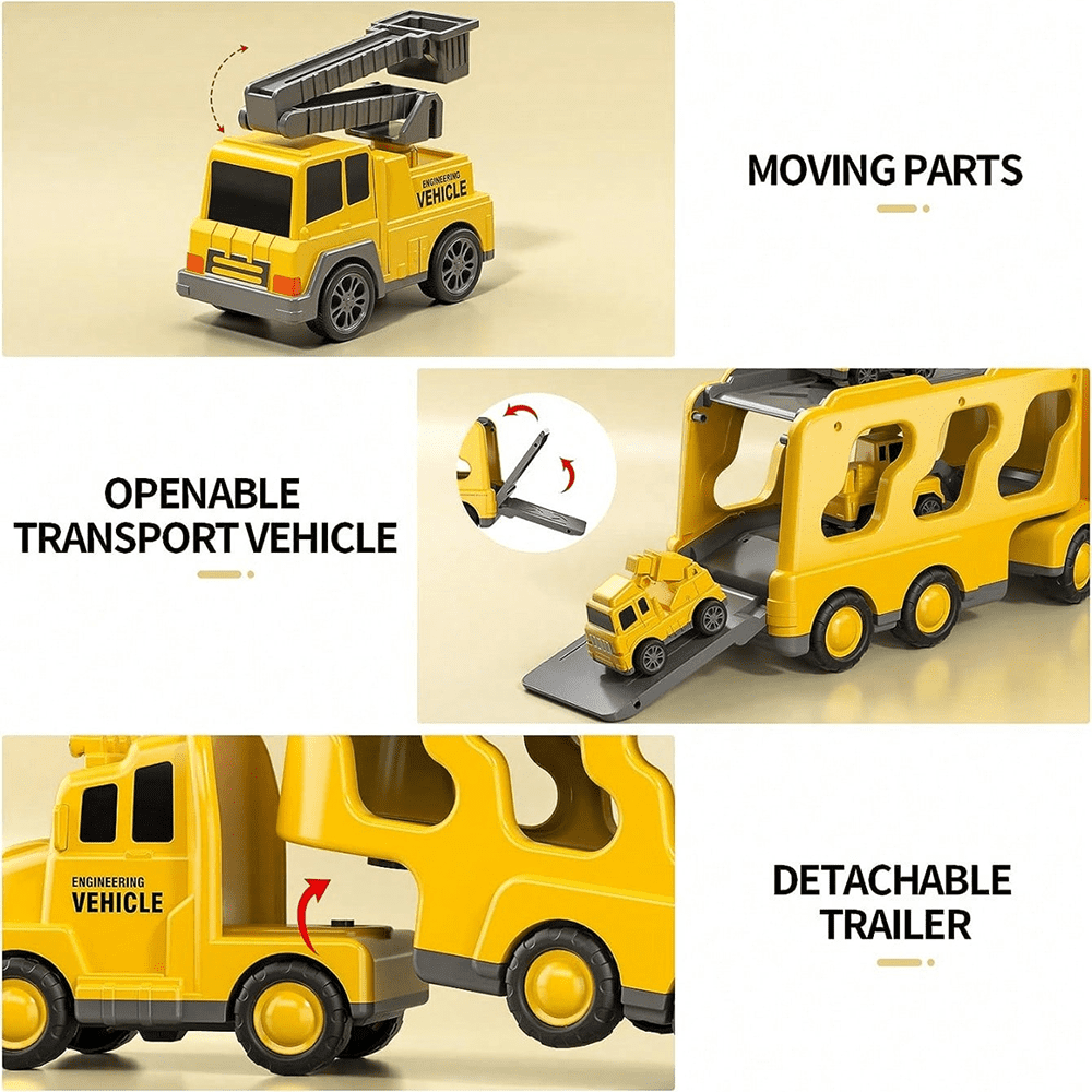 Kids Toddler Construction Car Toys Toys, Baby Track Toys Sound and Light Big Truck 6 Small Construction truck Toys Friction Powered Cars Trucks Crane Mixer Excavator for 3 4 5 6 7 8Years Old