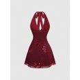 thumbnail image 2 of Red Sexy Chic Summer Sequin Embellished Halter V-Neck Waist Cinched Bodycon Mini Dress, 2 of 6