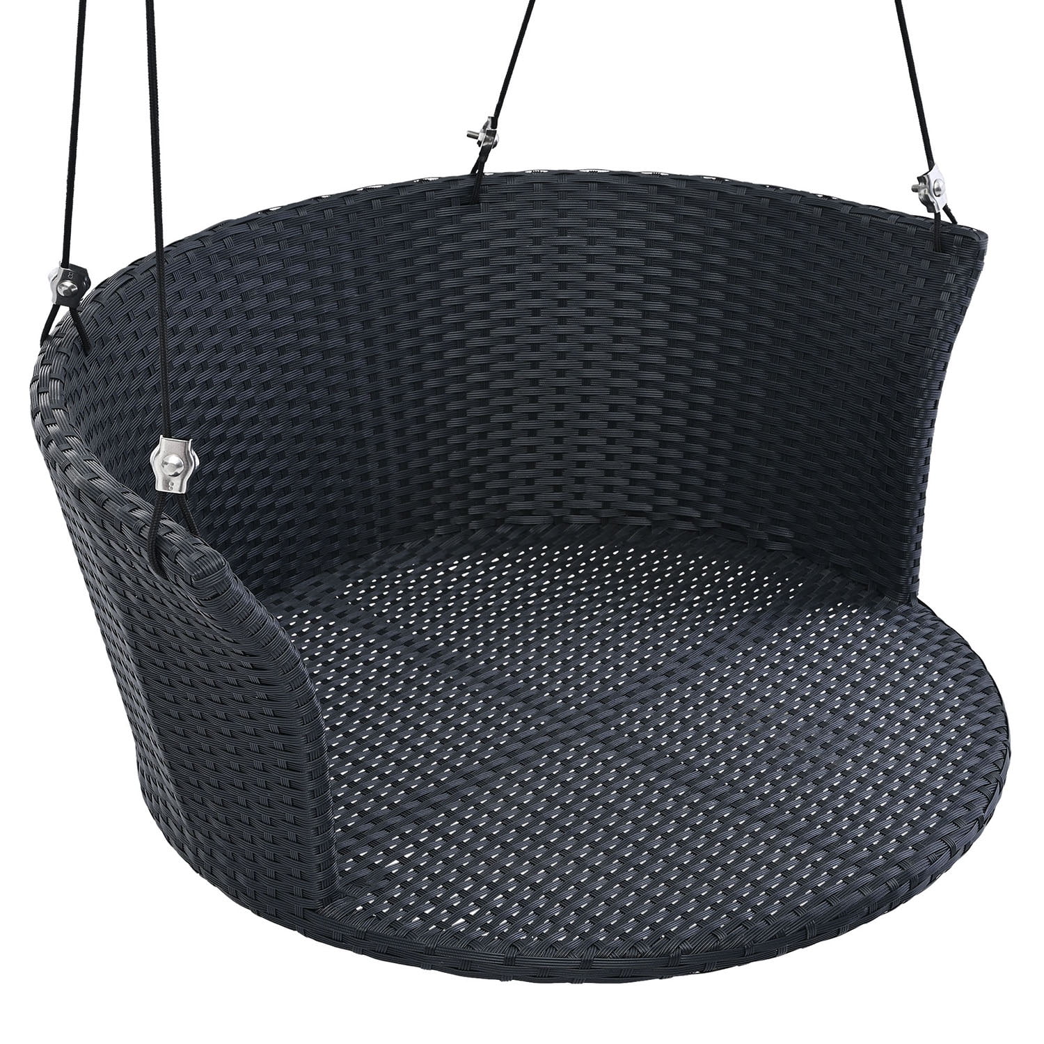 Kadyn 33.8" Single Person Hanging Seat, Rattan Woven Swing Chair With Ropes, Gray Wicker and Cushion, Wicker Porch Swing for Outdoor, Black White Kadyn 33.8" Single Person Hanging Seat, Rattan Woven Swing Chair With Ropes, Gray Wicker and Cushion, Wicker Porch Swing for Outdoor, Black White