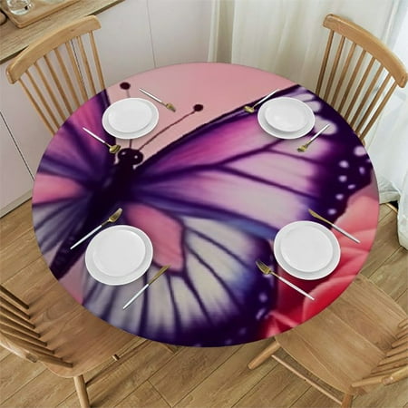 

SHERONV Butterfly Rose Purple Round Table Cover Stain Resistant Washable 100% Polyester Tablecloth for Indoor Outdoor Kitchen Dining Wedding Parties Farmhouse Decor 31 -35