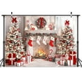 thumbnail image 2 of White Christmas Fireplace Photo Backdrop Winter Xmas Tree Stockings Gifts Background Kids Holiday Party Banner Portrait Photobooth Party Banner Decorations Photo Studio Props 10X8FT, 2 of 5