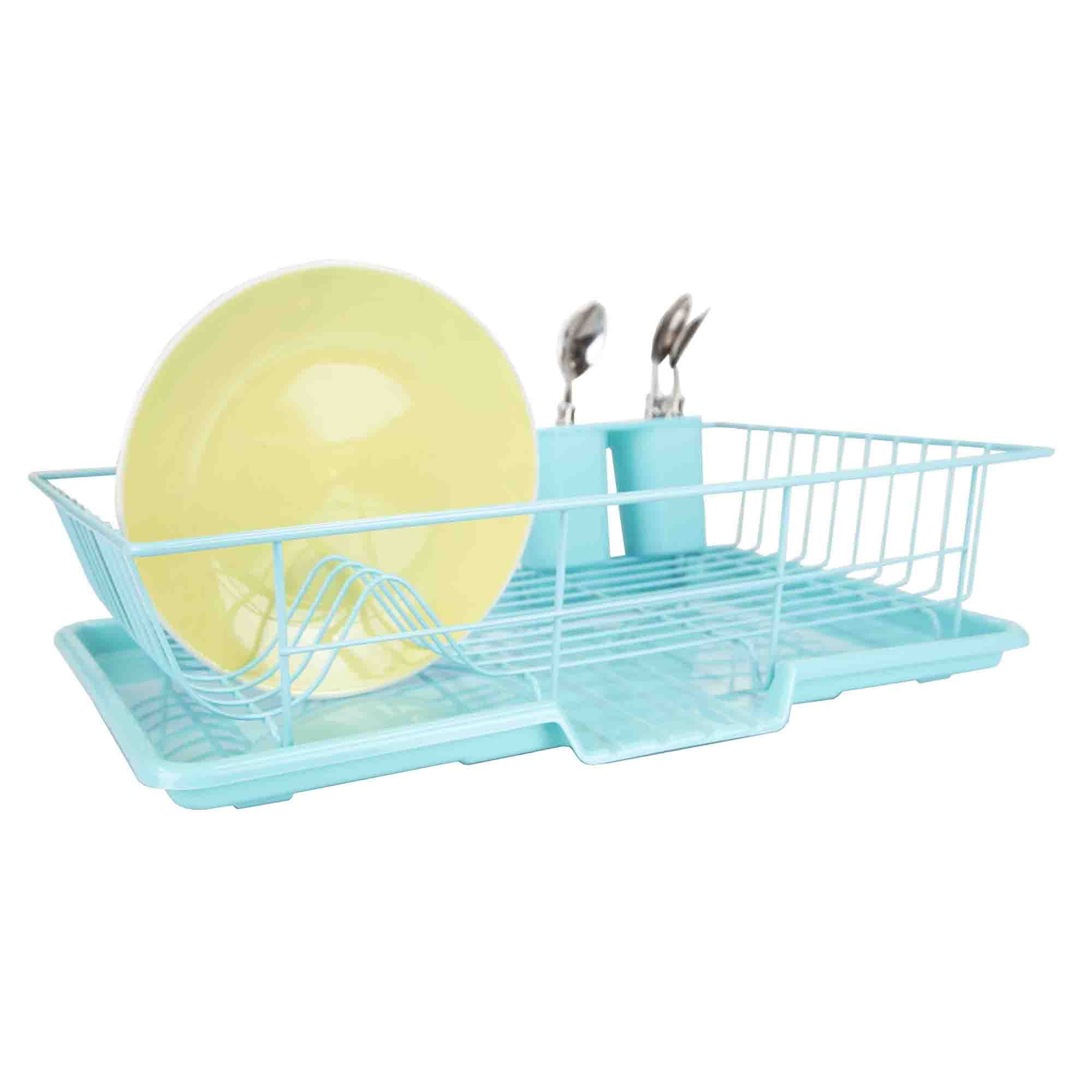 Home Basics 3 Piece Dish Drainer, Turquoise