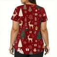 thumbnail image 3 of Stichou Women's Christmas Scrubs Tops with Pockets Reindeer Christmas Tree Print Nursing Working Uniforms Short Sleeve Holiday V-Neck Comfy Stretchy Scrub Plus Size Red L, 3 of 5