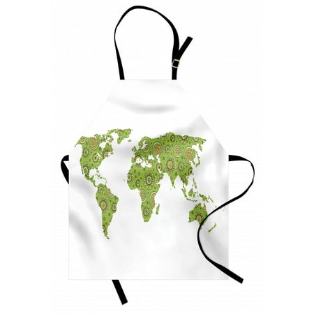 

Floral World Map Apron Mandala Inspired Round Figures on Green Color Ethnic Asian Inspiration Unisex Kitchen Bib Apron with Adjustable Neck for Cooking Baking Gardening Lime Green by Ambesonne