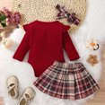 thumbnail image 7 of NOLDARES Baby Girl Fall Winter Outfit Romper Long Sleeve Bodysuit Skirt Sets 3Pcs Clothes(Wine,0-3 M), 7 of 7