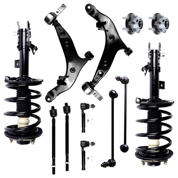 AUTOMUTO Struts & Shocks Quick-Strut Front Strut Spring Assembly Front Wheel Hub Control Arm and Ball Joint Assembly Stabilizer Bar Link Kit Tie Rod End Fit For 04-09 for Nissan Quest