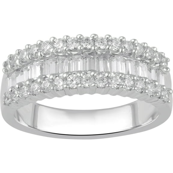 1.00 Carat T.W Diamond three row Sterling Silver Anniversary Ring