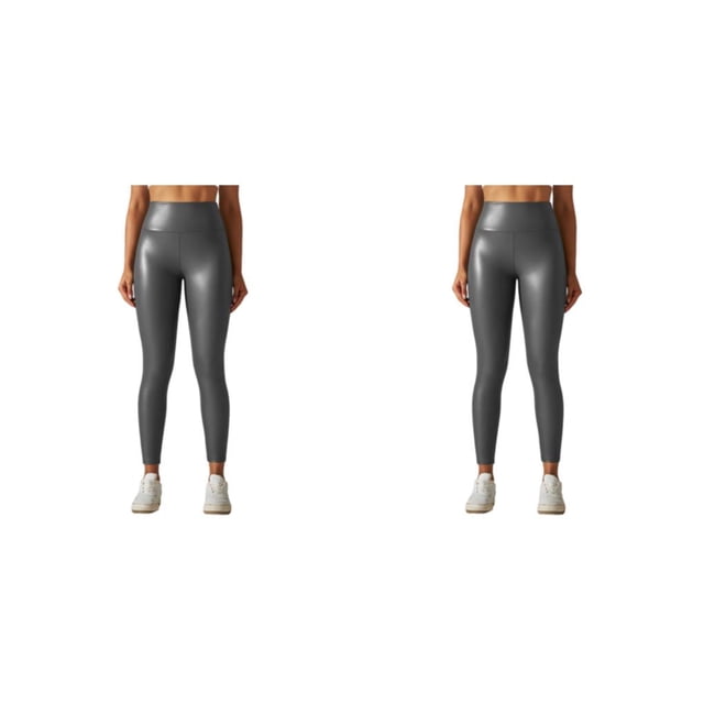 Qarigey Mallas de cuero para mujer, pantalones pitillo de Yoga de cintura alta, sin grietas, pantalones ajustados de realce, medias sexis de Gris S 2piezas