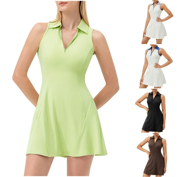 QATAINLAV Women's Golf Tennis Dress Casual Zipper V-Neck Athletic Dresses Quick Dry Summer Sleeveless Sports Dress Black L Sales Today Clearance