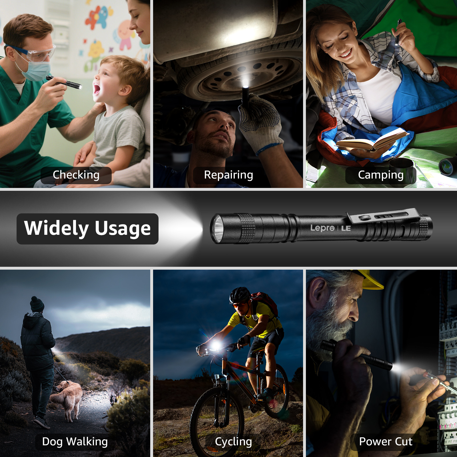 Lepro 2-Pack LED Pen Flashlights, Mini Waterproof Pocket Light with Clip, for Inspection, Work, Repair, Powered by 2*AAA