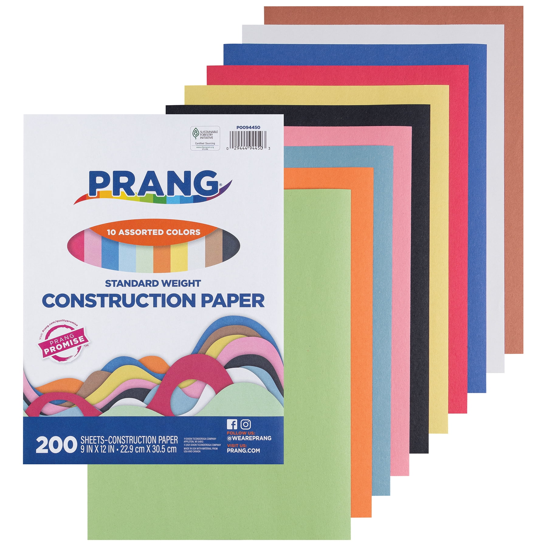 Prang Construction Paper, Standard Weight, 10 Assorted Colors, 9" x 12", 200 Sheets Per Pack, 3 Packs