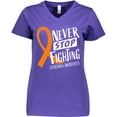 thumbnail image 3 of Inktastic Never Stop Fighting Leukemia Awareness Orange Ribbon Women's V-Neck T-Shirt, 3 of 5