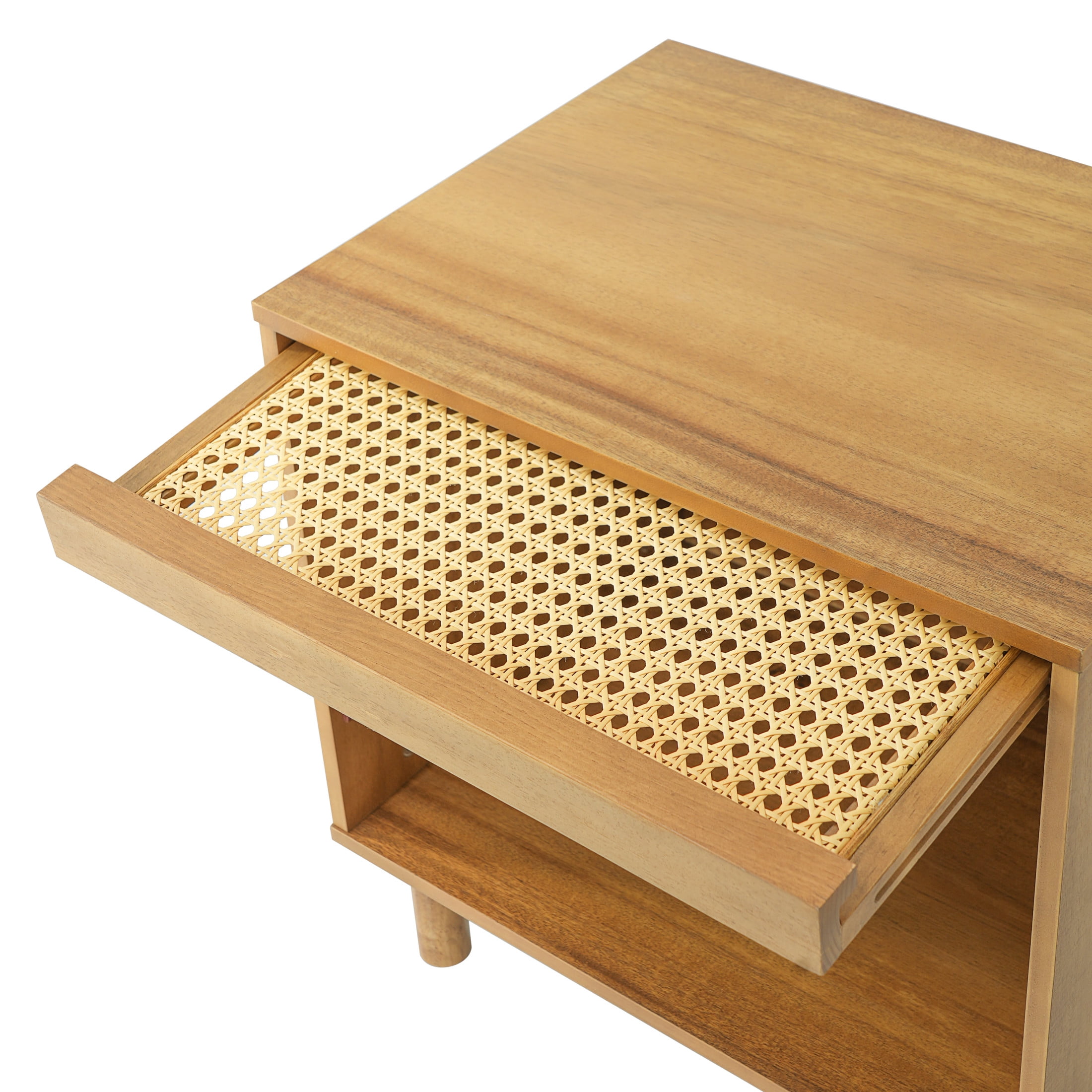 Christopher Knight Home Bohemian Wood Nightstand, Bedside Table with Lift-Up Rattan Door, Natural