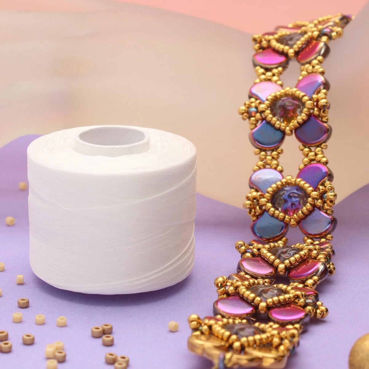The Beadsmith Nymo Thread – 12-Pack White Color – Size B, .20mm Diameter, 350 Yard/320 Meter Large Spool – Made of Nylon – Bead Embroidery & Weaving, Off Loom & Loom Work and DIY Craft Projects