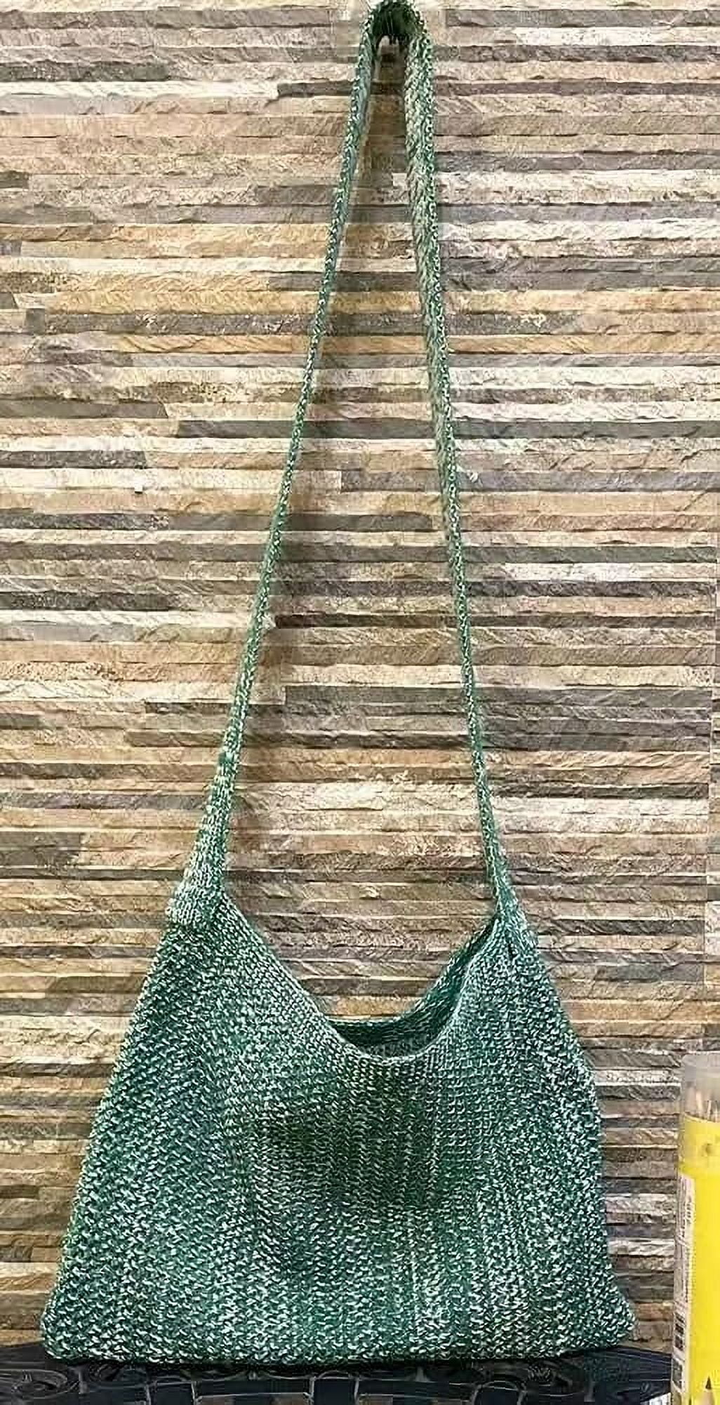 Kukuzhu Crochet Shoulder Bag Women Storage Knitting Crossbody Bag Woven Bag Simple Color Hollow Design Knitted Purse