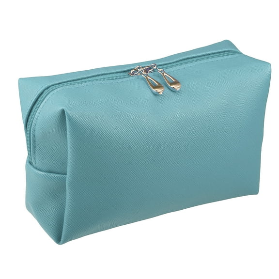 Unique Bargains 1 Pcs Makeup Bag Cosmetic Travel Bag Waterproof PU Leather Case Makeup Bag for Women S Size Lake Blue