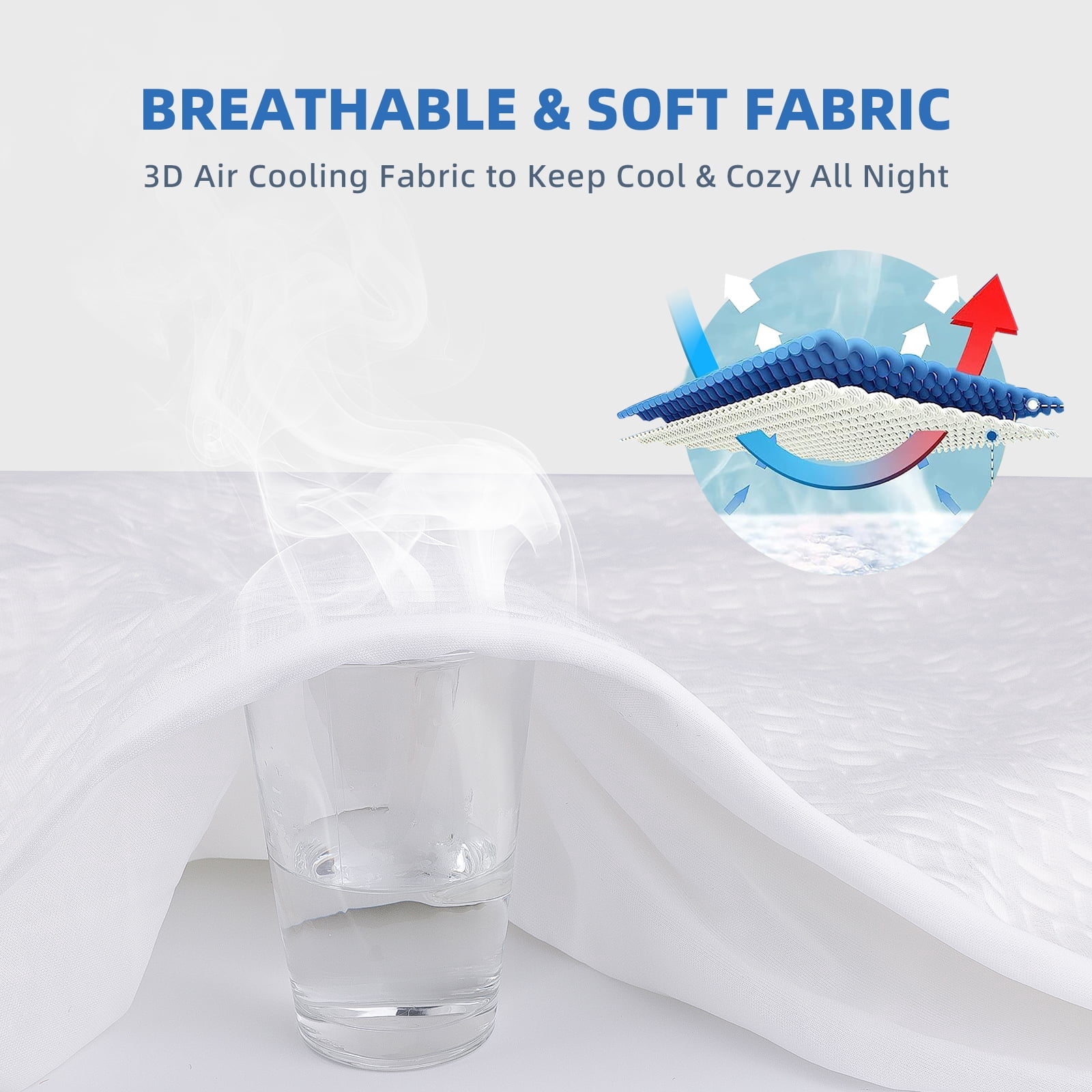 RestGuard 100% Waterproof Mattress Protector, Breathable Cooling Bamboo 3D Air Fabric Mattress Cover, Soft Noiseless Bed Cover, Machine Washable, 8-21'' Deep Pocket (Twin)