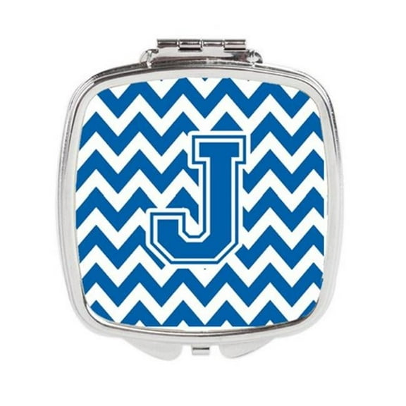 Carolines Treasures  Letter J Chevron Blue & White Compact Mirror - Blue & White - 3in. H x 0.3in. W x 2.75in. L