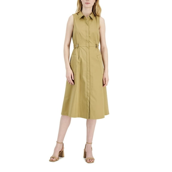 Alfani Women's Point Collar Sleeveless Petite Utility Dress Water Camel (Water Camel, 0P)