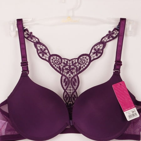 

Women s Racerback Front Closure Push Up Lace Bra Tshirt Padded Plunge Bra Purple 36B