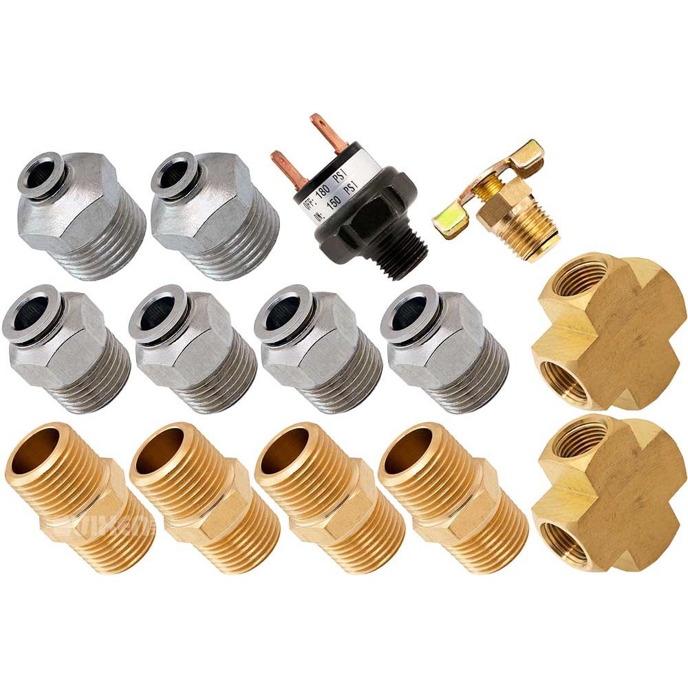Vixen Air Set of Fittings for Four 1/2" NPT Air Valves using 3/8" and 1/4" OD Air Lines