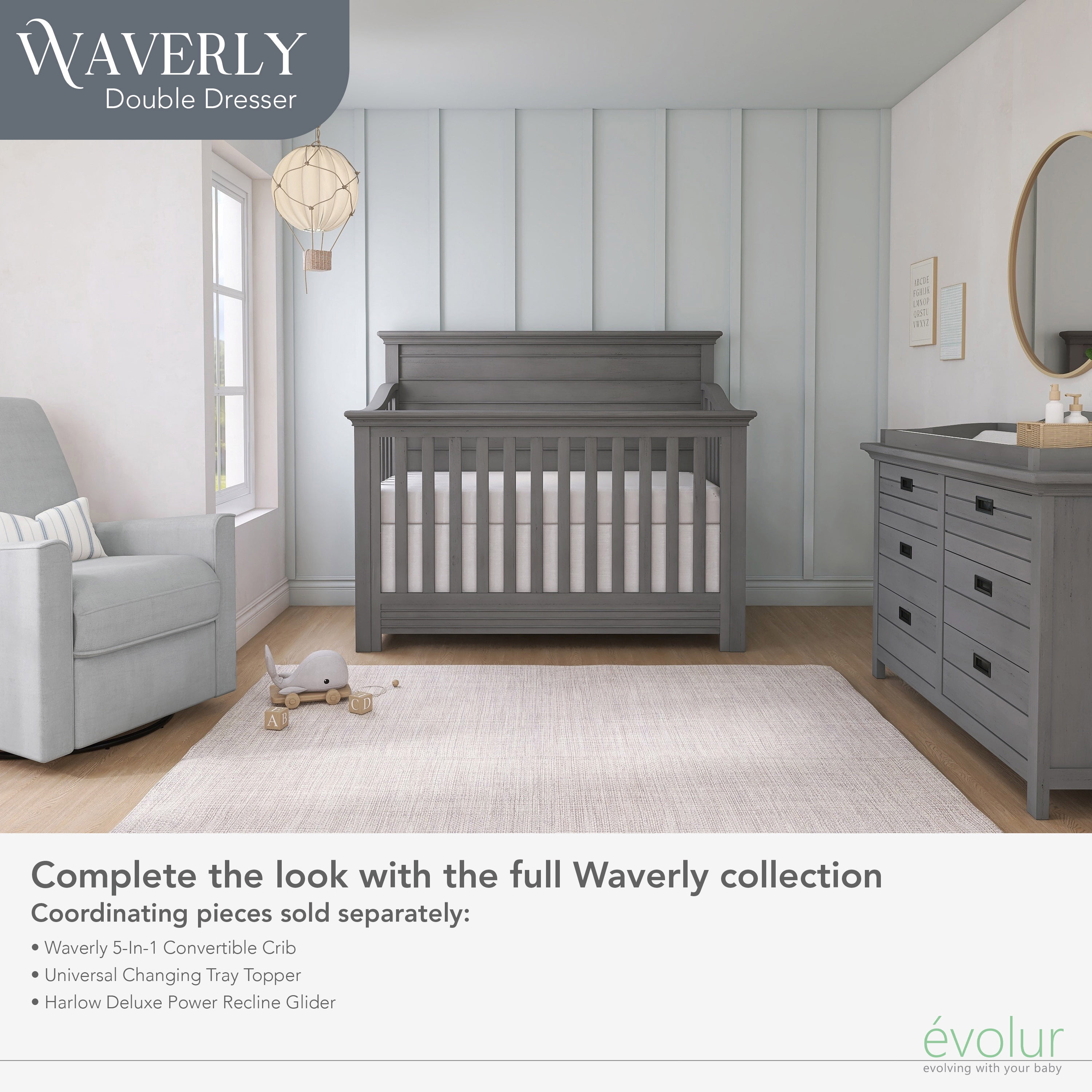 Evolur Waverly Double Dresser, Rustic Grey