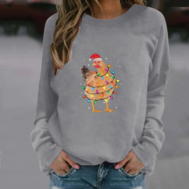 Noir et Vendredi Offres 2023 EGNMCR Sweat-Shirt de Noël Femmes Automne Col Rond Manches Longues Tops Imprimés Chemisier Régulier Sweashirts Hoodies for Women sur l'Autorisation