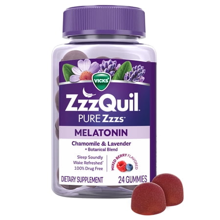 ZzzQuil PURE Zzzs Melatonin Sleep Aid Gummies, Dietary Supplement, 24 Count