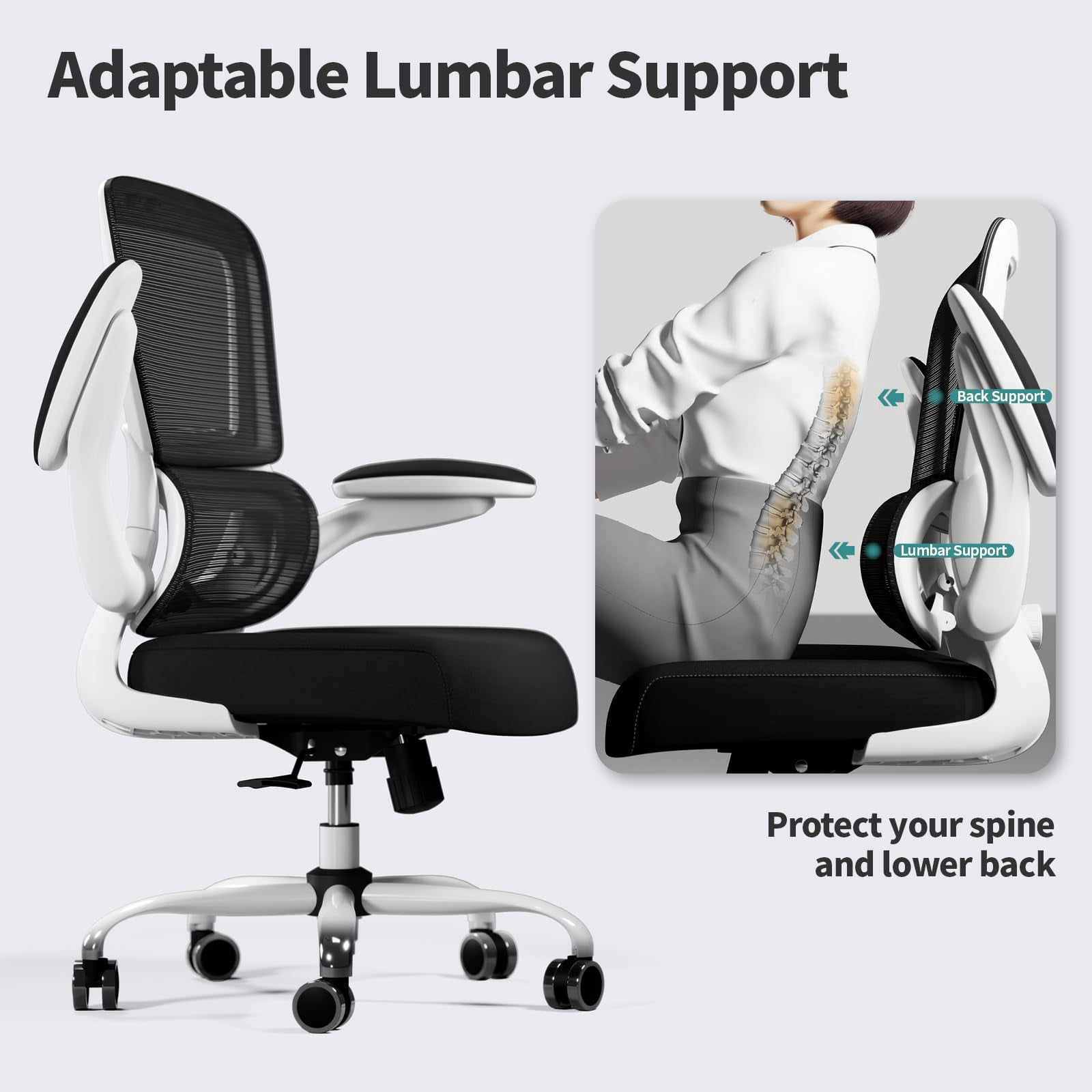 Office Chair - Ergonomic Desk Chair with Adjustable Lumbar Support, Mesh Computer Chair, Executive Chairs for Home Office Comfortable Lumbar Support (Black)