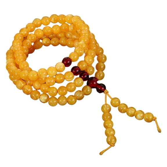 Natural Amber Round Beads Rosary Smooth Texture Meditation Yoga Prayer Necklace Spiritual Jewelry