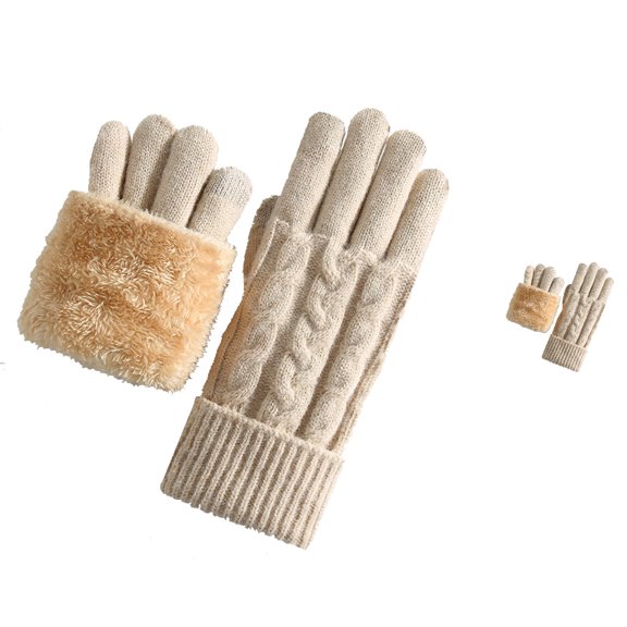 Bmisegm Winter Gloves Women Winter Thermal Double Layer Lined Knitted Touchscreen Cold Weather Outdoor Mittens Beige
